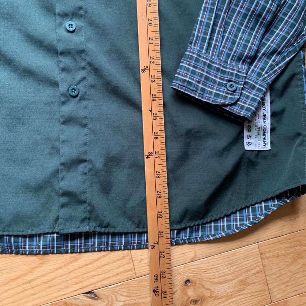 Vintage Bugle Boy Jean Company Plaid & Solid Button-Up Shirt | Size L - Picture 6 of 10